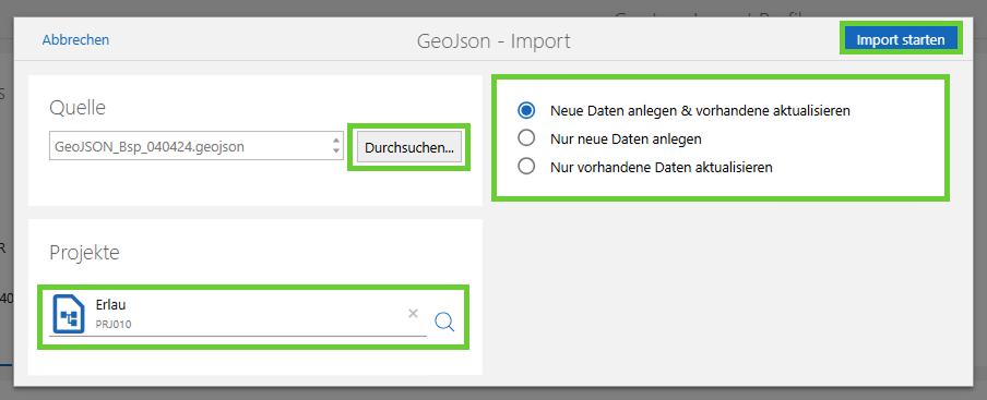 3.2. Import ausführen_Quelle auswählen_Projekt auswählen_Datenanlage auswählen_Anzeige alles ausgefüllt.png